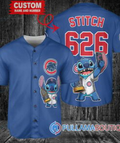 Chicago Cubs x Stitch with Trophy Baseball Jersey Royal