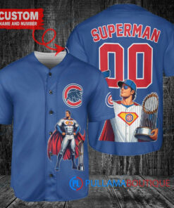 Chicago Cubs x Superman DC Comics with Trophy Custom Baseball Jersey Royal