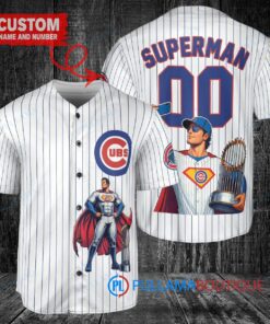 Chicago Cubs x Superman DC Comics with Trophy Custom Baseball Jersey White