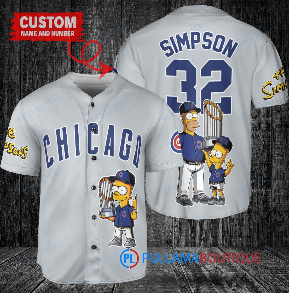 Atlanta Braves x The Simpsons Bart Simpson, Homer Simpson, Lisa Simpson with Trophy Custom Baseball Jersey White