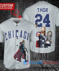 Chicago Cubs x Thor Marvel with Trophy Custom Baseball Jersey Gray