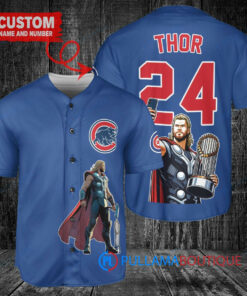 Chicago Cubs x Thor Marvel with Trophy Custom Baseball Jersey Royal