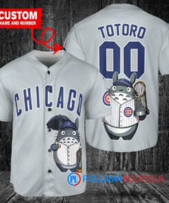 Chicago Cubs x Totoro Studio Ghibli with Trophy Custom Baseball Jersey Gray