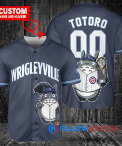 Chicago Cubs x Totoro Studio Ghibli with Trophy Custom Baseball Jersey Navy