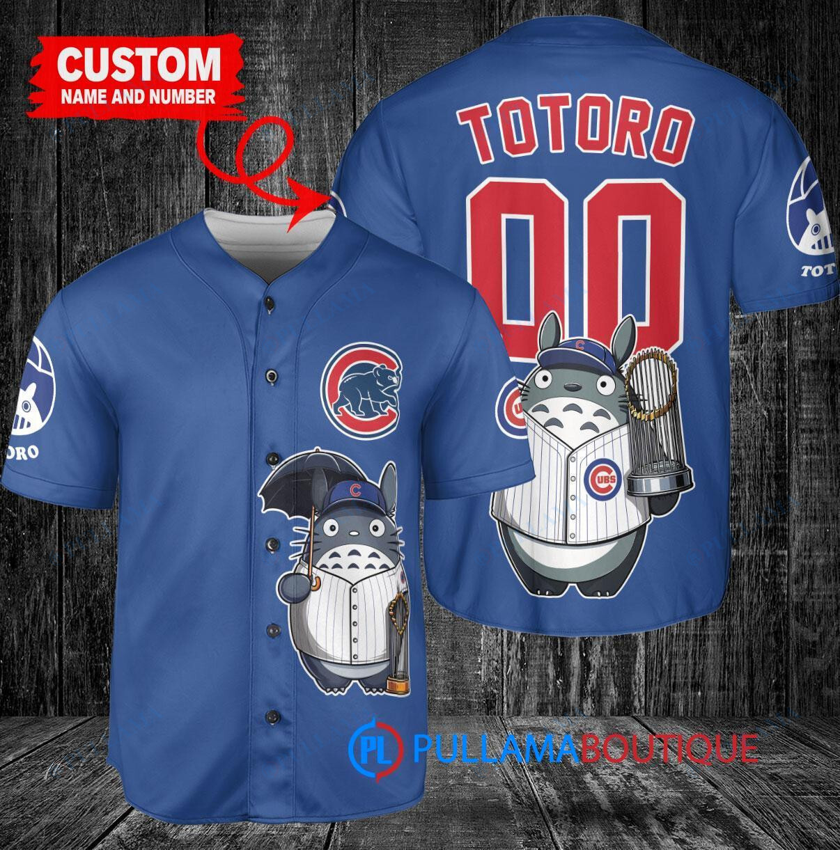 Chicago Cubs x Totoro Studio Ghibli with Trophy Custom Baseball Jersey Navy