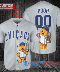 Chicago Cubs x Winnie the Pooh with Trophy Custom Baseball Jersey Gray