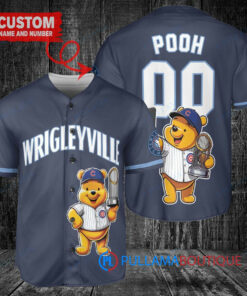 Chicago Cubs x Winnie the Pooh with Trophy Custom Baseball Jersey Navy