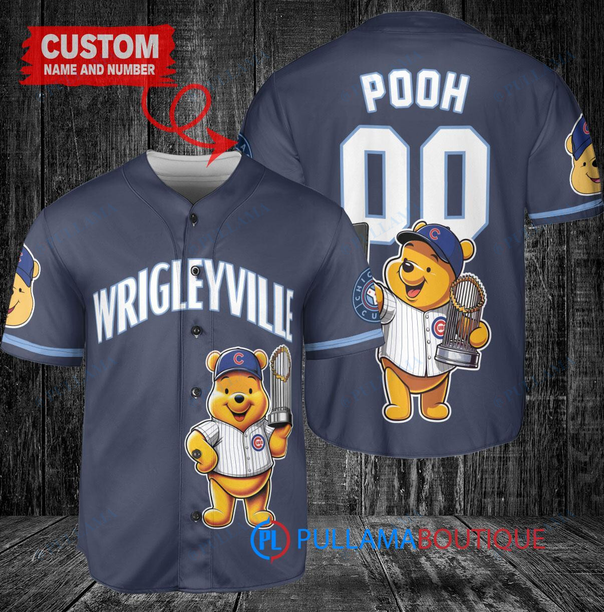 Tampa Bay Rays x Winnie the Pooh with Trophy Custom Baseball Jersey Navy