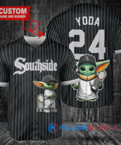 Chicago White Sox Baby Yoda Star Wars Mandalorian Trophy Baseball Jersey Black V2