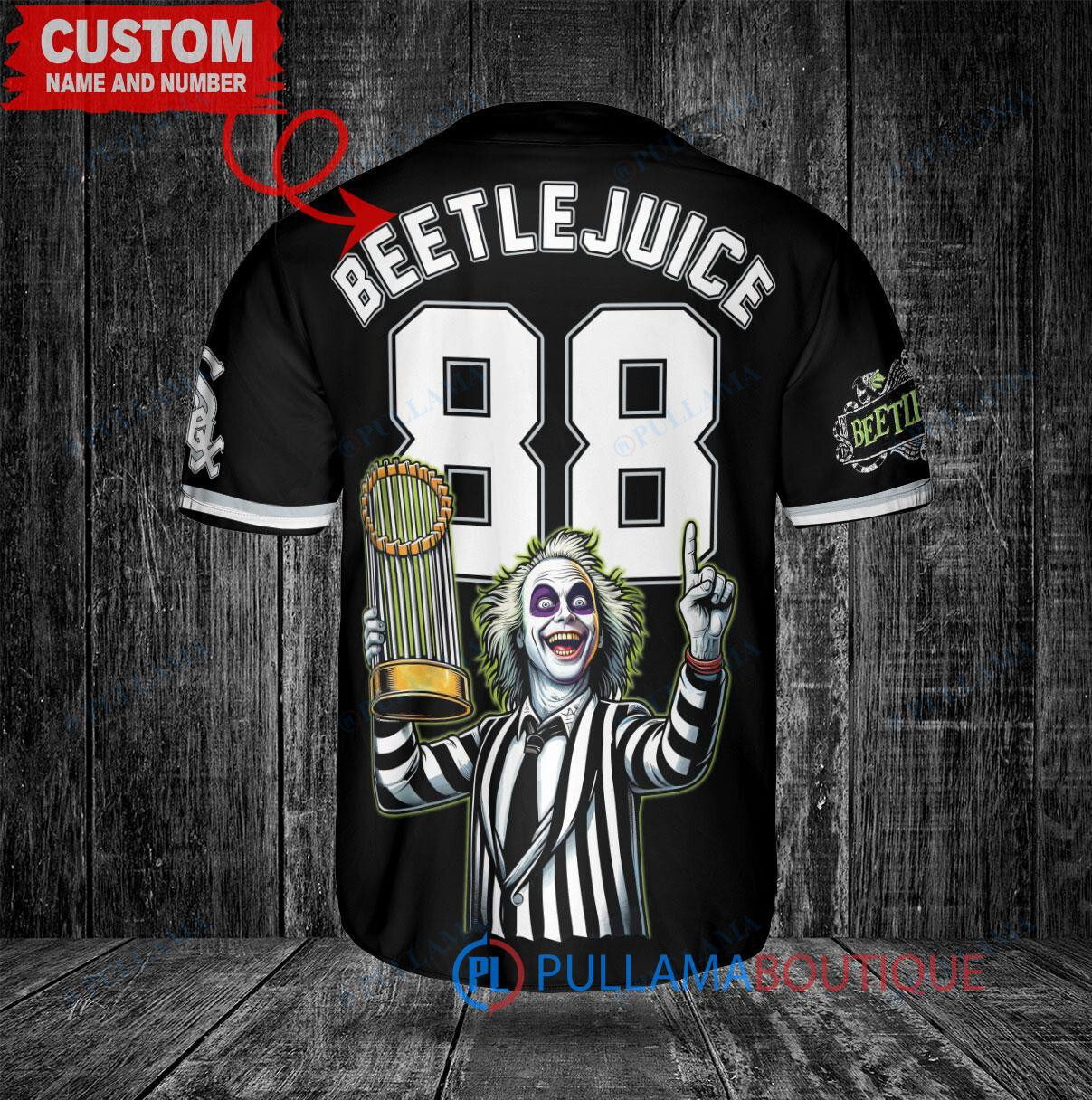 Milwaukee Brewers x Beetlejuice Halloween with World Series Trophy Custom Baseball Jersey Navy