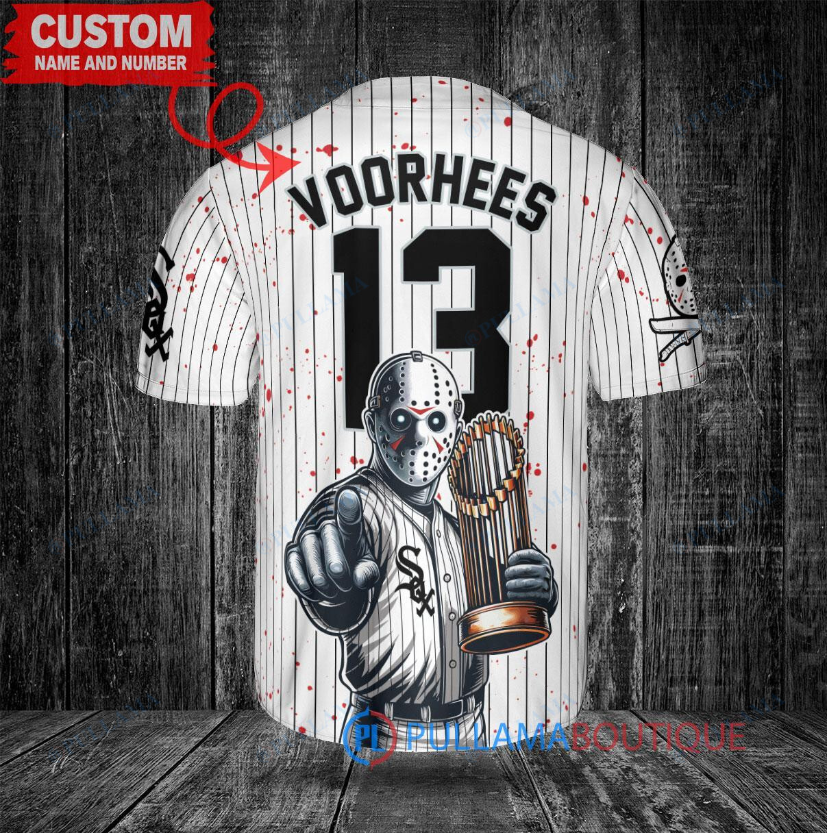 LA Angels Jason Voorhees Halloween World Series Trophy Baseball Jersey Red