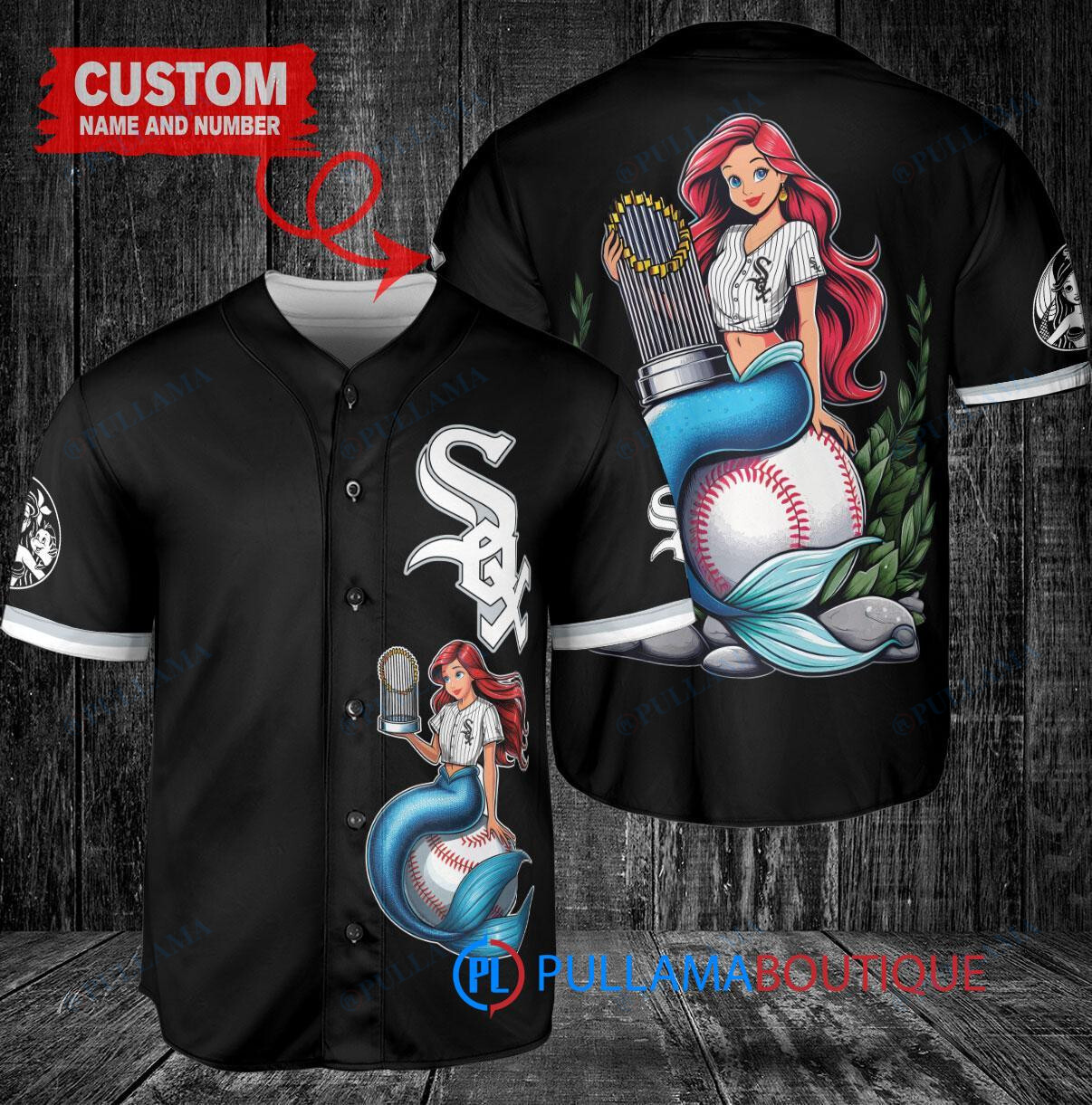 Miami Marlins x Ariel Mermaid with Trophy Custom Baseball Jersey White