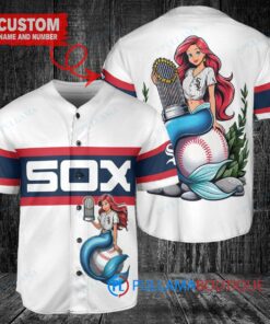 Chicago White Sox x Ariel Mermaid with Trophy Custom Baseball Jersey White Stripe