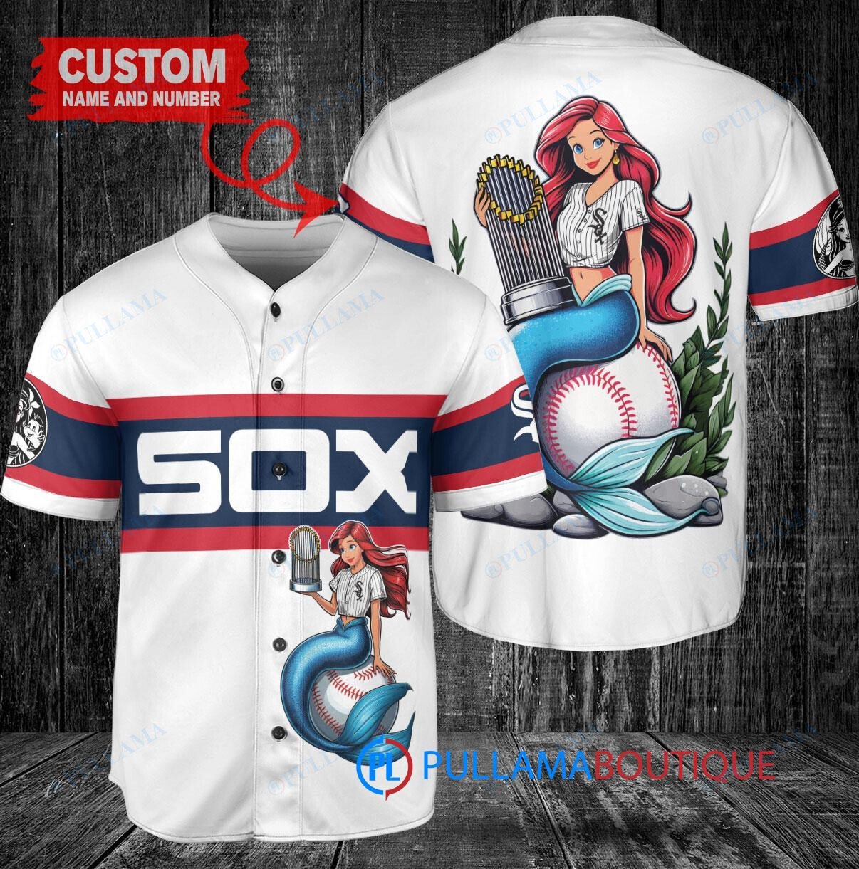 Atlanta Braves x Ariel Mermaid with Trophy Custom Baseball Jersey Gray