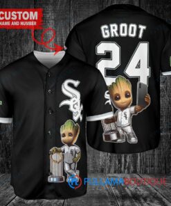 Chicago White Sox x Baby Groot Marvel Guardians Of The Galaxy with Trophy Custom Baseball Jersey Black