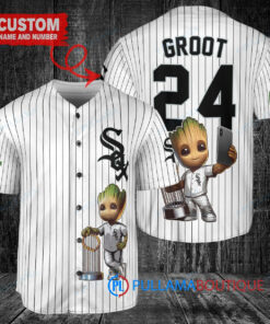 Chicago White Sox x Baby Groot Marvel Guardians Of The Galaxy with Trophy Custom Baseball Jersey White