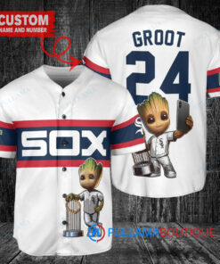 Chicago White Sox x Baby Groot Marvel Guardians Of The Galaxy with Trophy Custom Baseball Jersey White Stripe