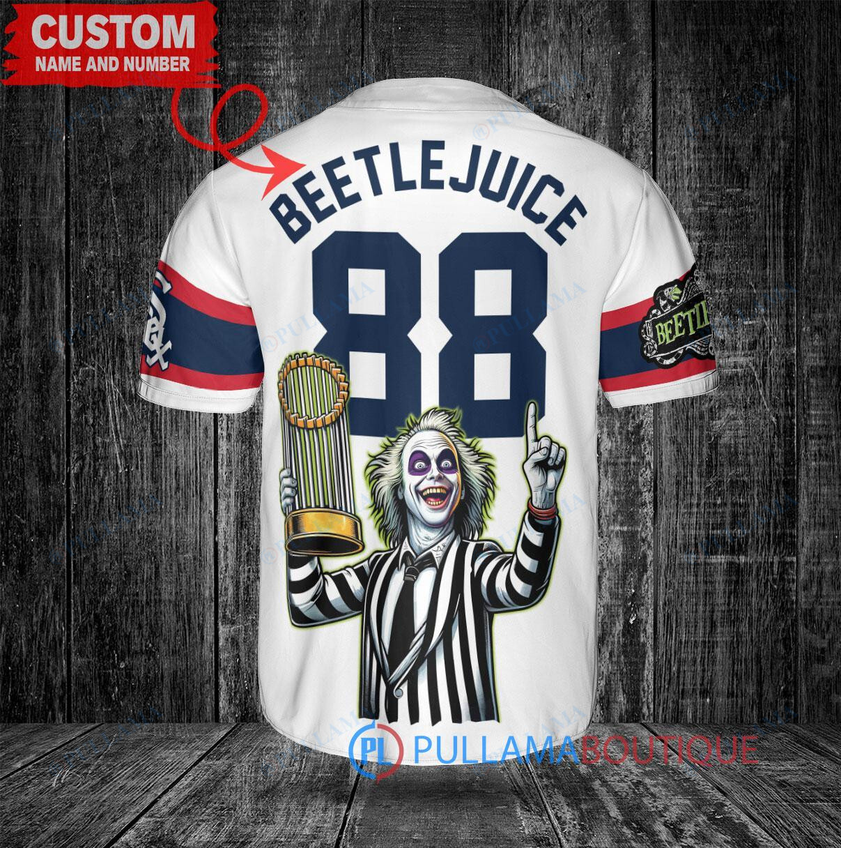 Phillies Beetlejuice Halloween World Series Trophy Baseball Jersey White