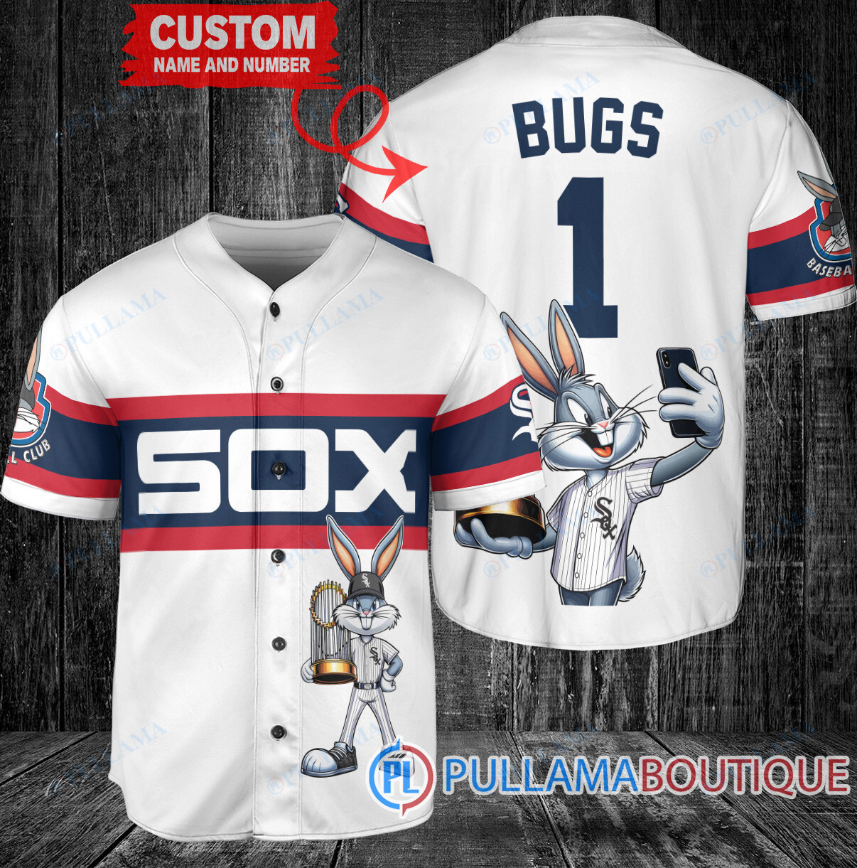 Miami Marlins x Bugs Bunny with Trophy Baseball Jersey White