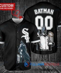 Chicago White Sox x DC Comics Batman The Dark Knight with Trophy Custom Baseball Jersey Black