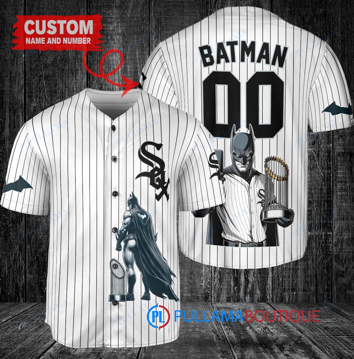 Chicago White Sox x DC Comics Batman The Dark Knight with Trophy Custom Baseball Jersey White Stripe