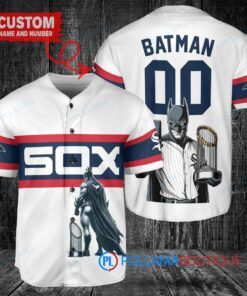 Chicago White Sox x DC Comics Batman The Dark Knight with Trophy Custom Baseball Jersey White Stripe