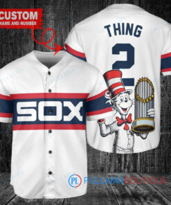 Chicago White Sox x Dr Seuss with World Series Trophy Custom Baseball Jersey White Stripe