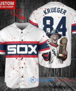 Chicago White Sox x Freddy Krueger A Nightmare on Elm Street Halloween with World Series Trophy Custom Baseball Jersey White Stripe