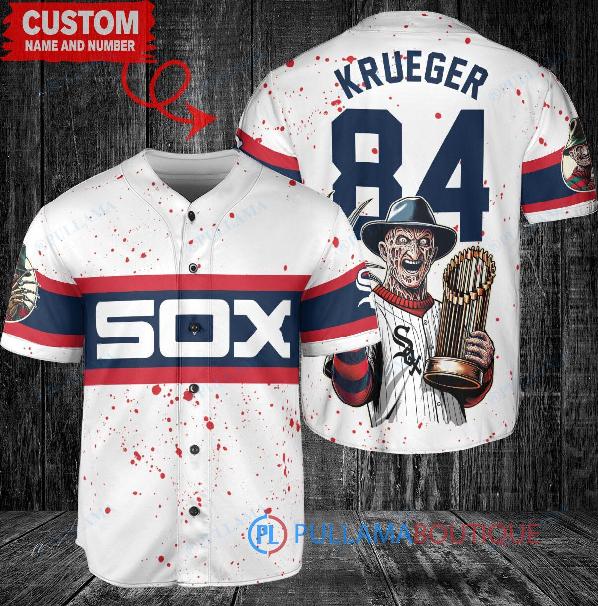 Cubs x Freddy Krueger Halloween World Series Trophy Custom Jersey – Navy