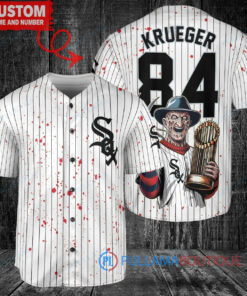 Chicago White Sox x Freddy Krueger A Nightmare on Elm Street Halloween with World Series Trophy Custom Baseball Jersey White