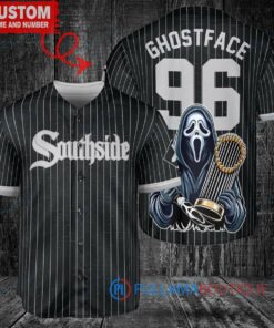 Chicago White Sox x Ghostface Scream Halloween Halloween with World Series Trophy Custom Baseball Jersey Black City Connect