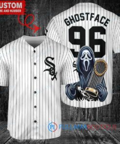 Chicago White Sox x Ghostface Scream Halloween Halloween with World Series Trophy Custom Baseball Jersey White