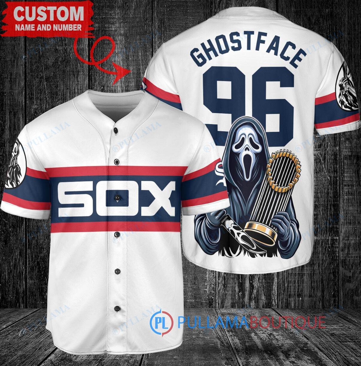 Texas Rangers Ghostface Scream Halloween World Series Trophy Baseball Jersey White