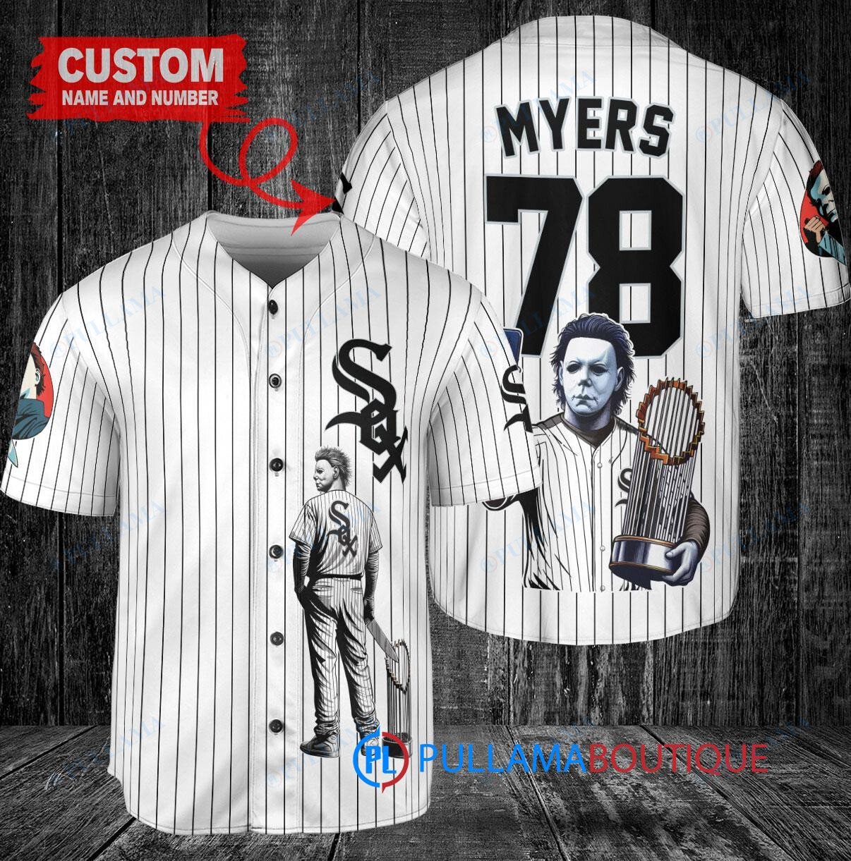 Chicago Cubs x Halloween Michael Myers with Trophy Custom Baseball Jersey Navy