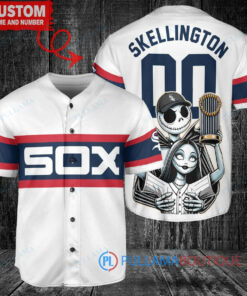 Chicago White Sox x Jack Skellington and Sally The Nightmare Before Christmas with World Series Trophy Custom Baseball Jersey White Stripe