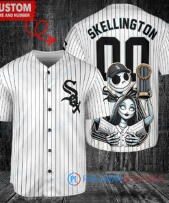 Chicago White Sox x Jack Skellington and Sally The Nightmare Before Christmas with World Series Trophy Custom Baseball Jersey White