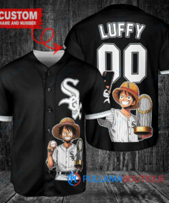 Chicago White Sox x Luffy One Piece with Trophy Custom Baseball Jersey Black