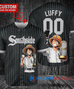 Chicago White Sox x Luffy One Piece with Trophy Custom Baseball Jersey Black City Connect