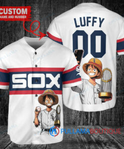 Chicago White Sox x Luffy One Piece with Trophy Custom Baseball Jersey White Stripe