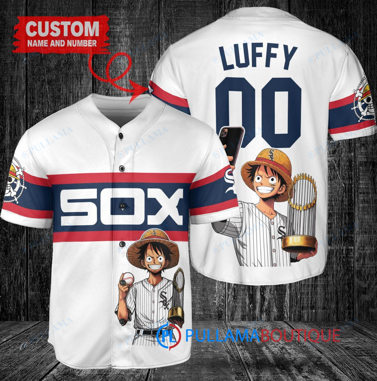 Chicago White Sox x Luffy One Piece with Trophy Custom Baseball Jersey White