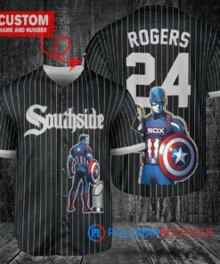 Chicago White Sox x Marvel Captain America Steve Rogers with Trophy Custom Baseball Jersey Black City Connect