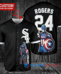 Chicago White Sox x Marvel Captain America Steve Rogers with Trophy Custom Baseball Jersey Black