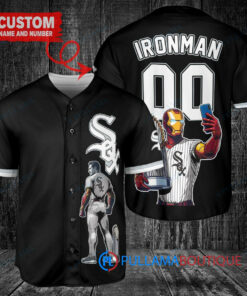 Chicago White Sox x Marvel Iron Man Tony Stark with Trophy Custom Baseball Jersey Black