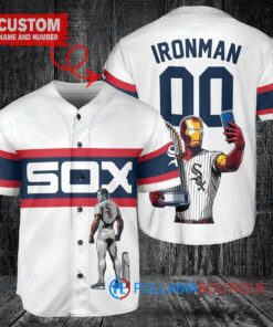 Chicago White Sox x Marvel Iron Man Tony Stark with Trophy Custom Baseball Jersey White Stripe