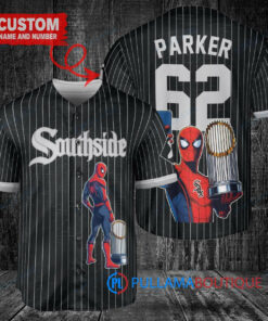 Chicago White Sox x Marvel Spiderman Trophy Baseball Jersey Black City Connect