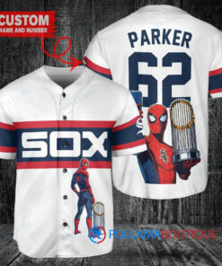 Chicago White Sox x Marvel Spiderman with Trophy Custom Baseball Jersey White Stripe