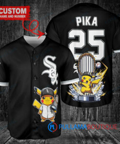 Chicago White Sox x Pikachu Pokemon with Trophy Custom Baseball Jersey Black