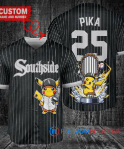 Chicago White Sox x Pikachu Pokemon with Trophy Custom Baseball Jersey Black City Connect