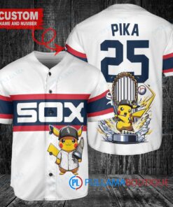 Chicago White Sox x Pikachu Pokemon with Trophy Custom Baseball Jersey White Stripe