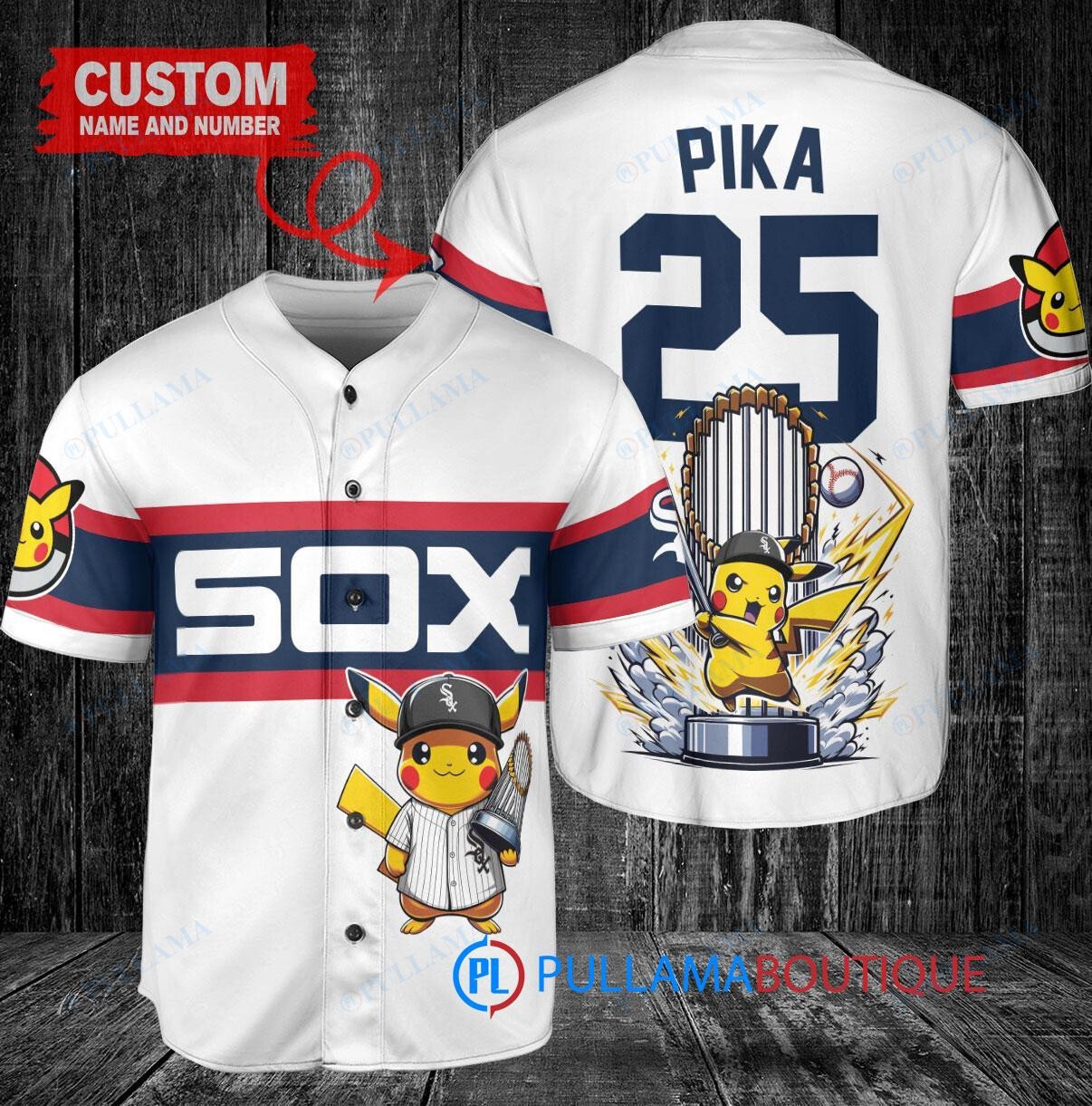 Milwaukee Brewers x Pikachu Pokemon with Trophy Custom Baseball Jersey Navy